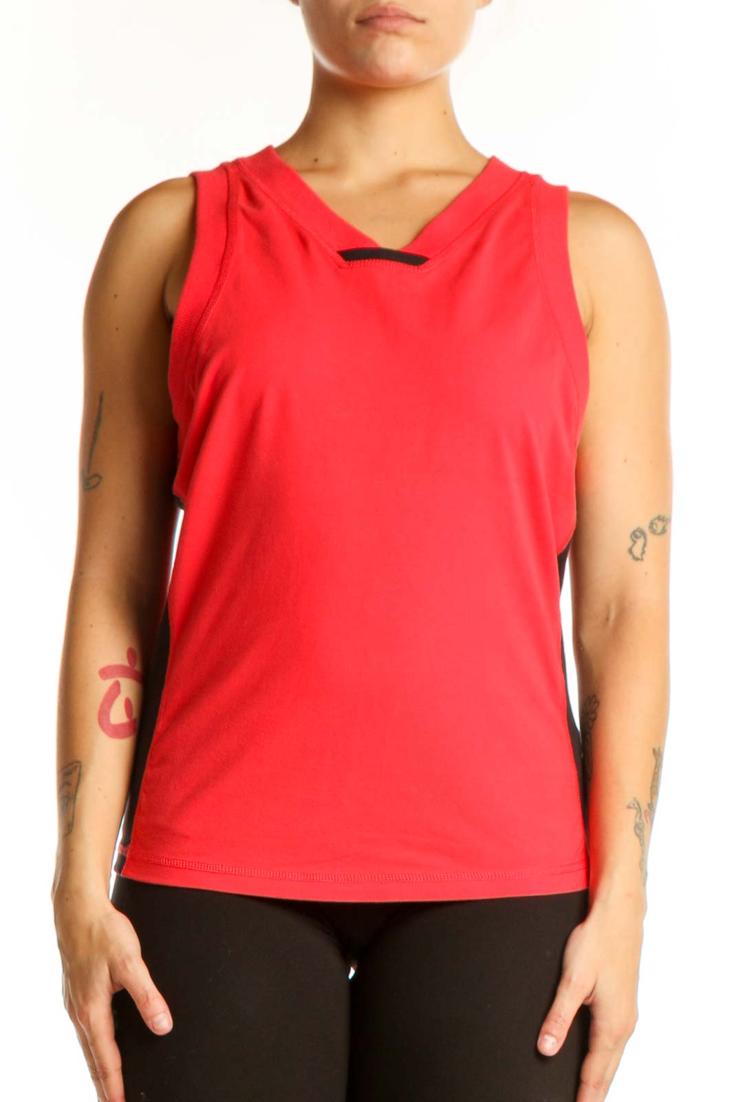 Red Athletic Tank Top with Black Accents Front