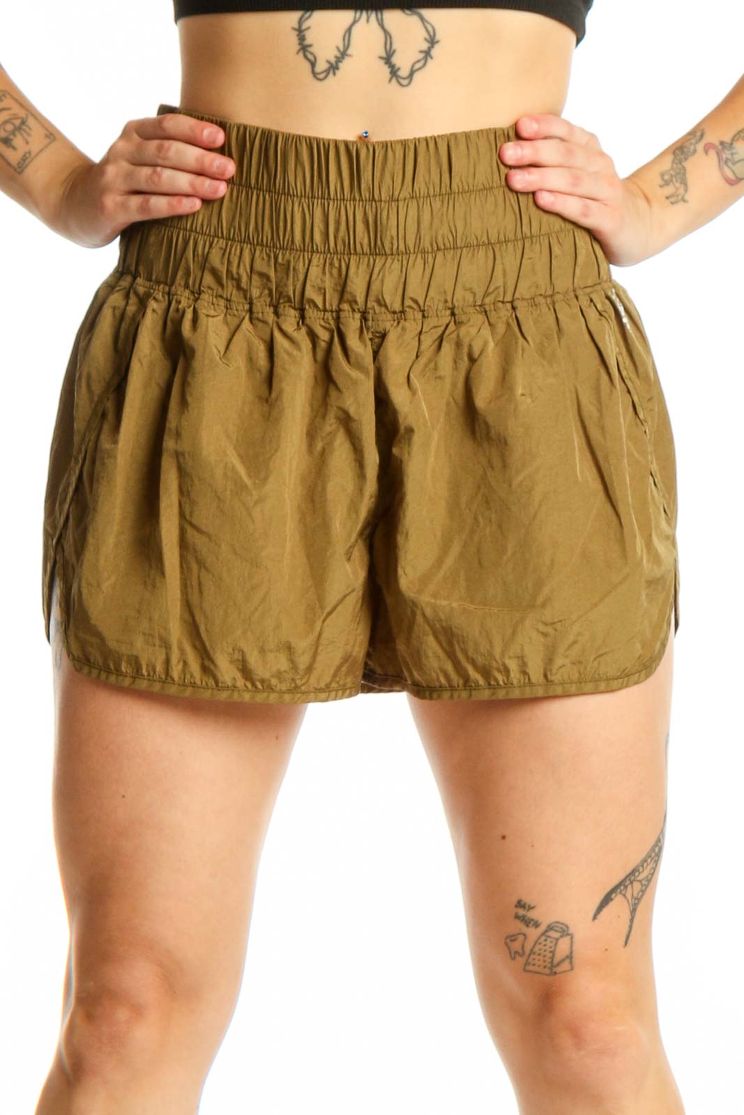 Olive Bubble Shorts Activewear Front