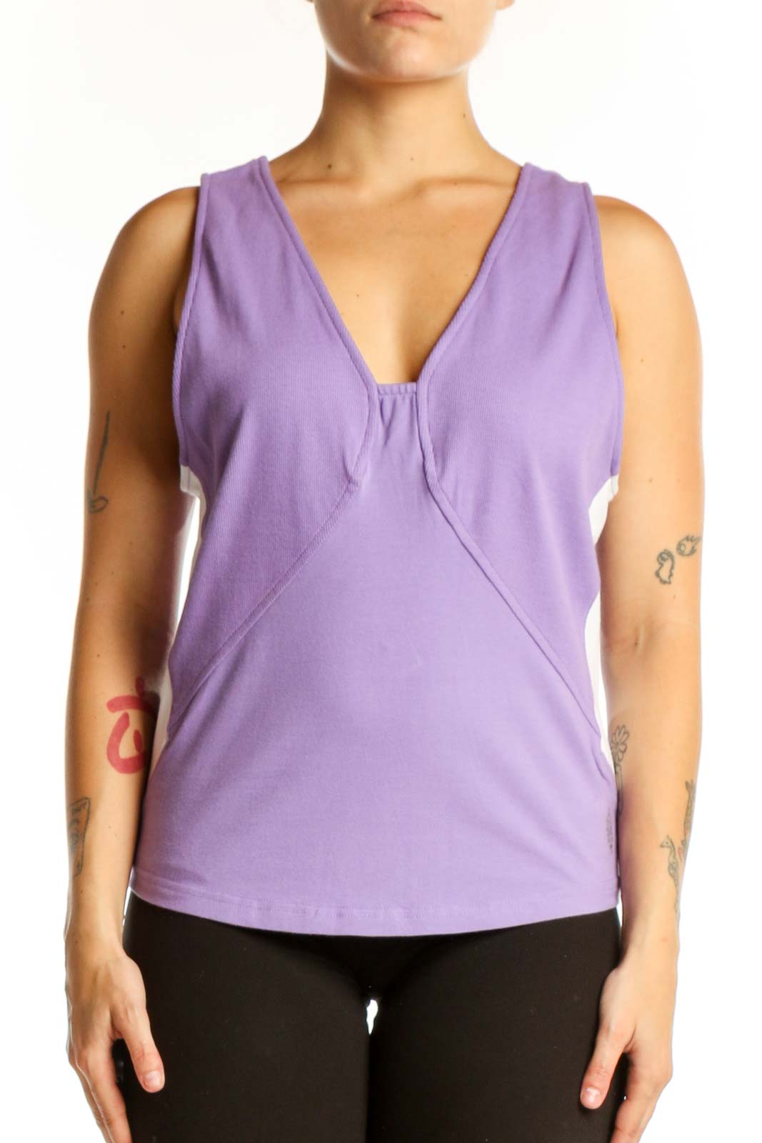 Purple V-Neck Activewear Tank Top Front