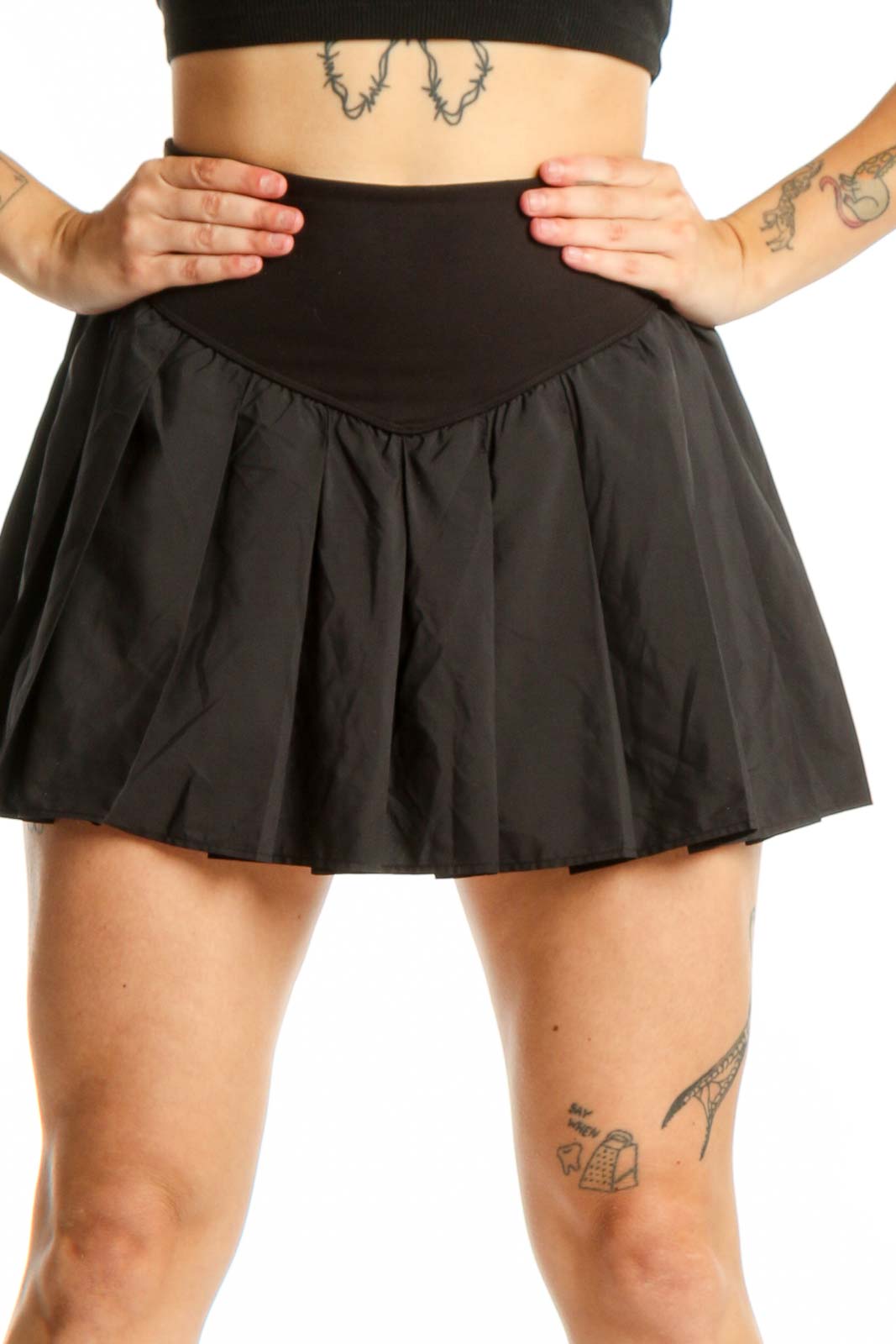 Black Pleated Athletic Skirt with Shorts Front