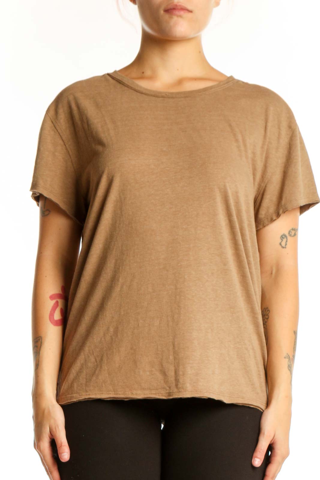 Tan Organic Cotton Crew Neck T-Shirt Front