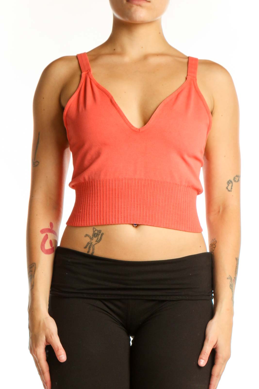 Coral Ribbed Crop Tank Top Front