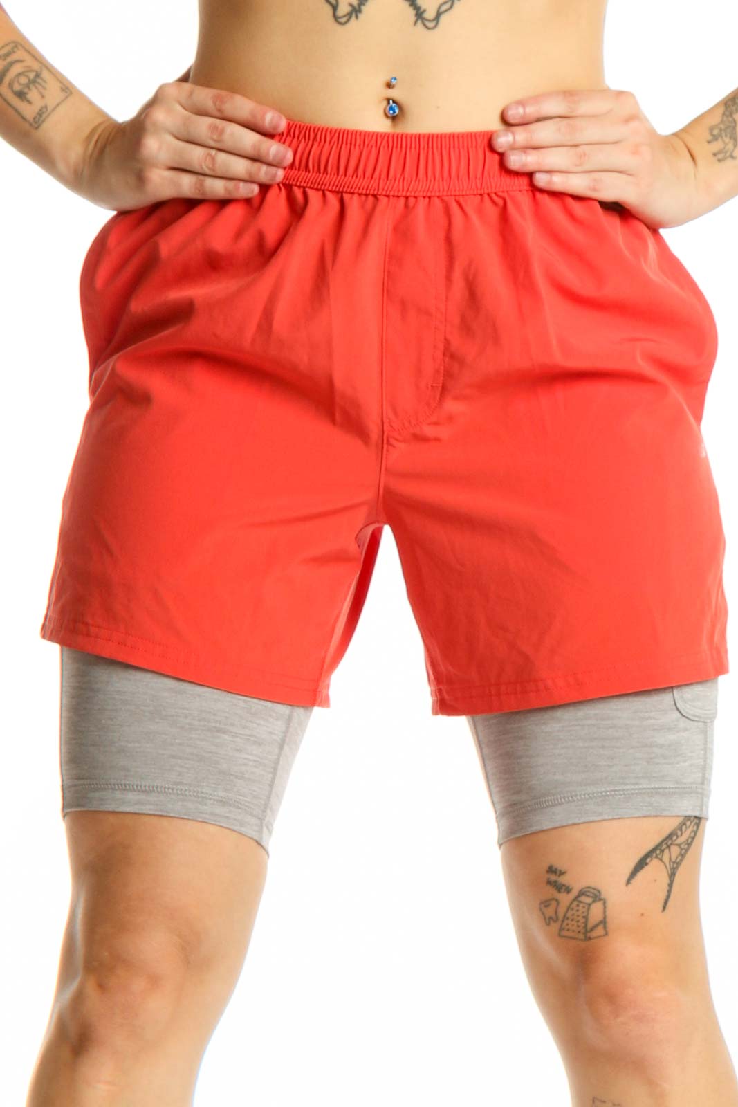 Red Athletic Shorts with Compression Liner Front
