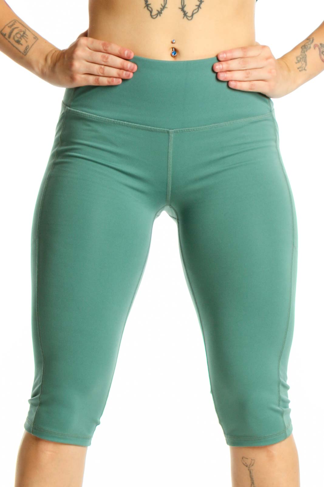 Green High-Waist Capri Leggings Front