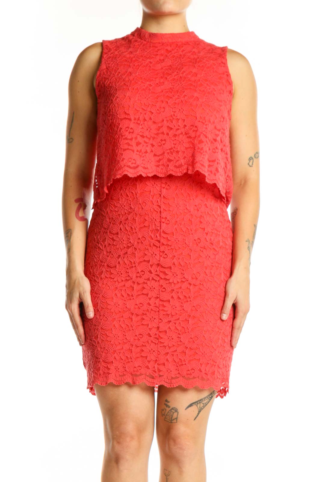 Red Lace Overlay Cocktail Dress Front