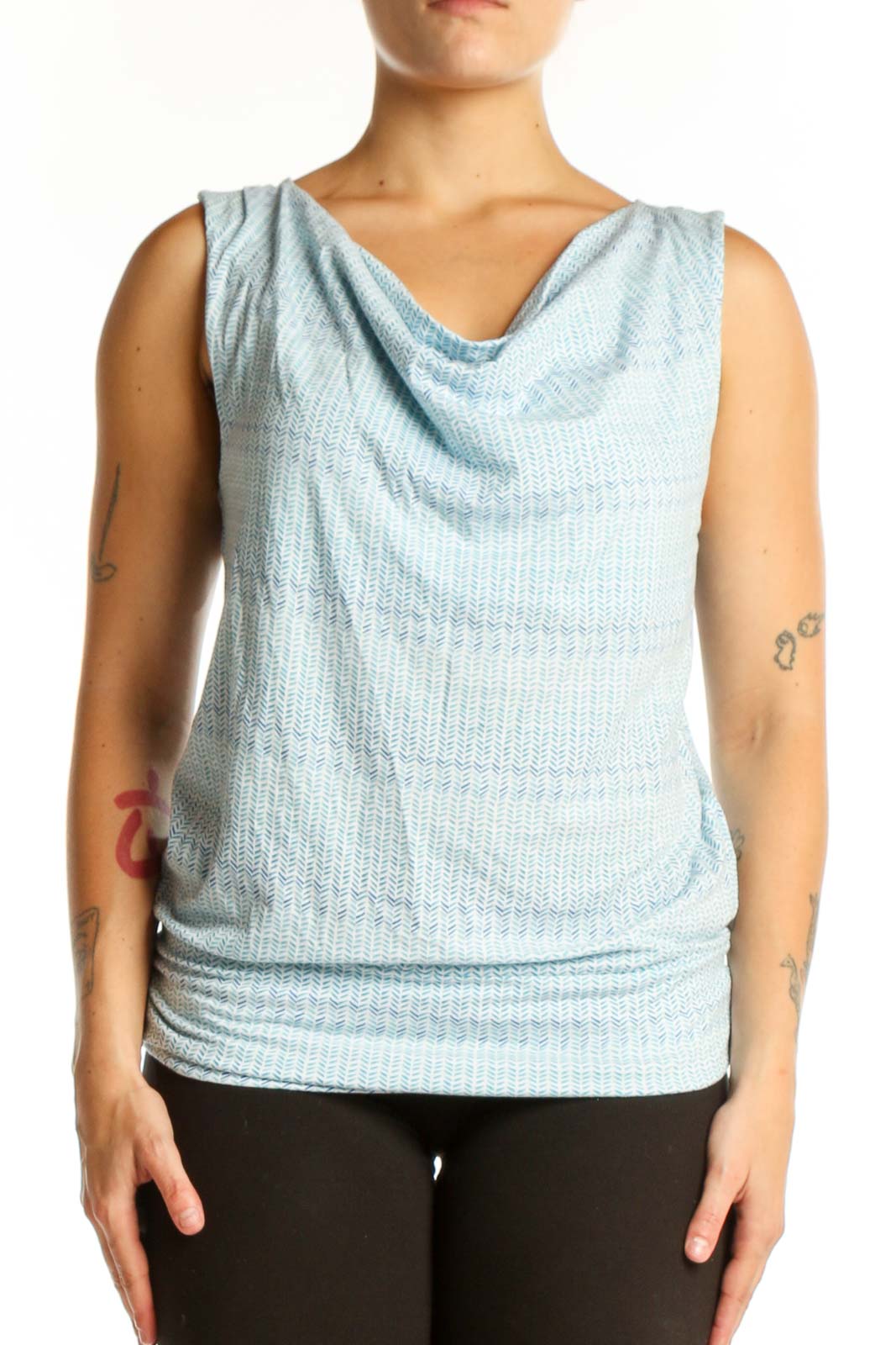 Blue Cowl Neck Sleeveless Tank Top Front