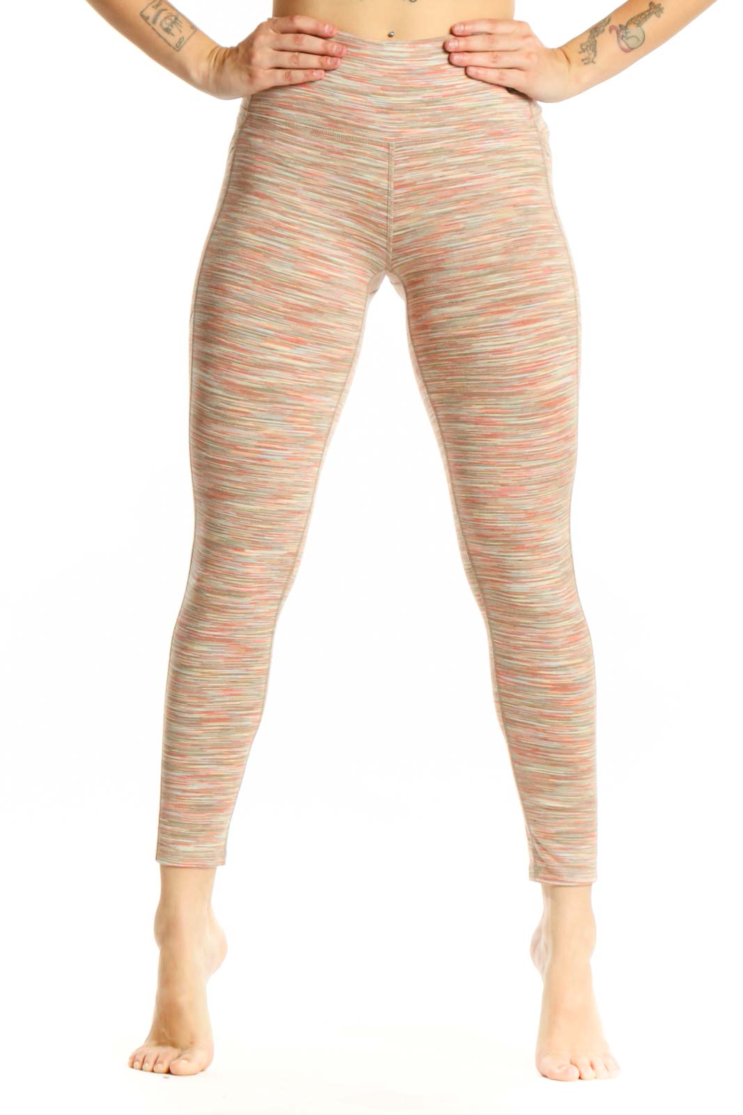 Multicolor Striped High-Waist Yoga Leggings Front