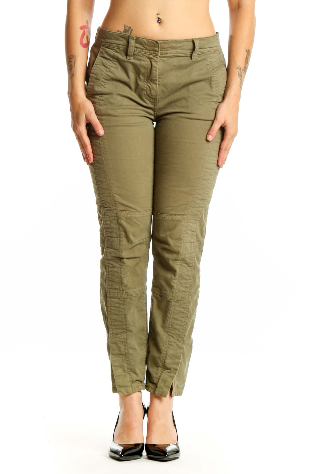 Olive Cargo Pants with Stretch Front