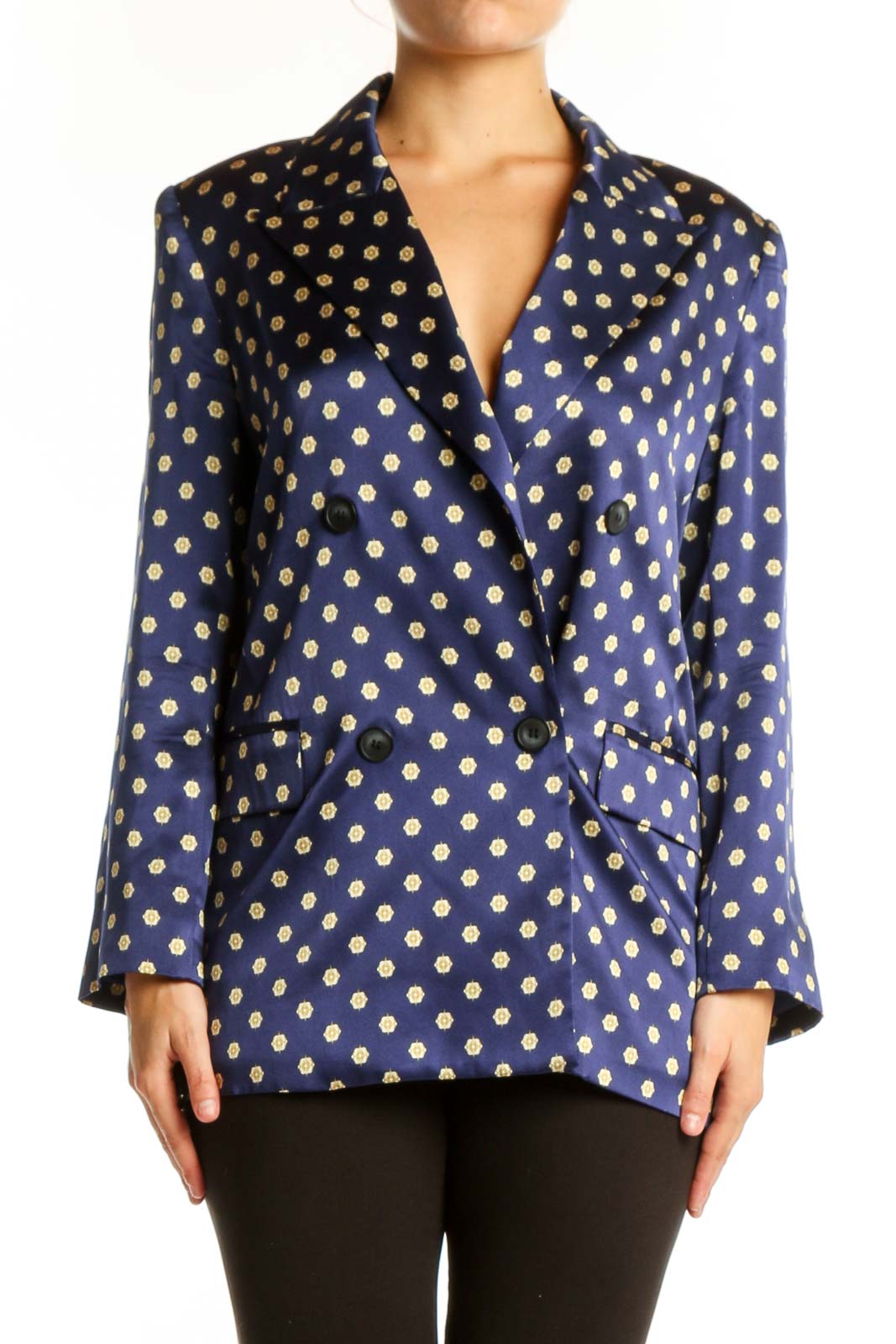Navy Polka Dot Blazer Jacket Front