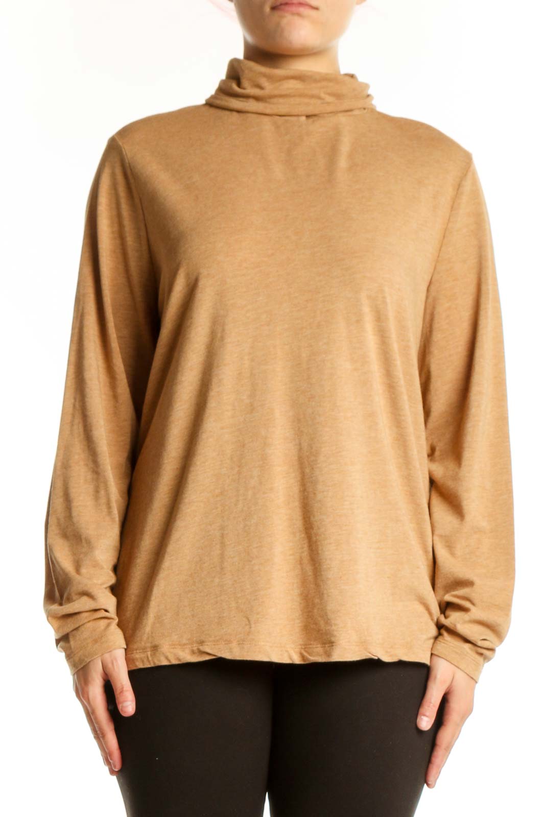 Camel Turtleneck Long Sleeve Top Front