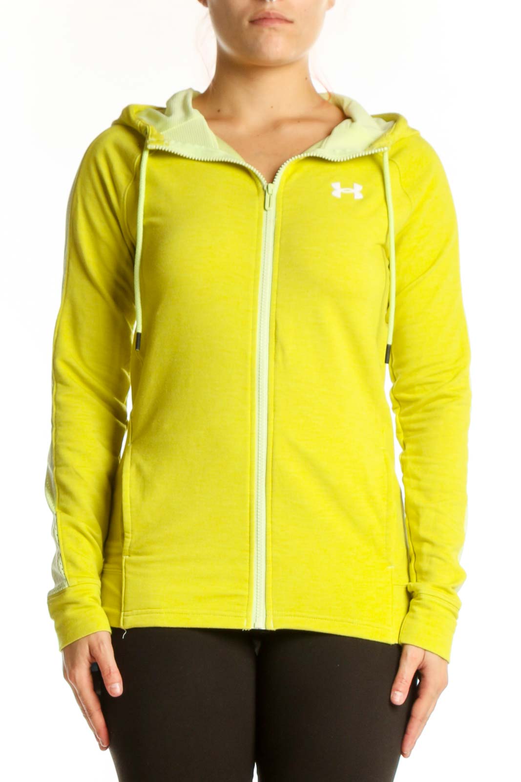 Yellow Zip-Up Hooded Athletic Jacket Front
