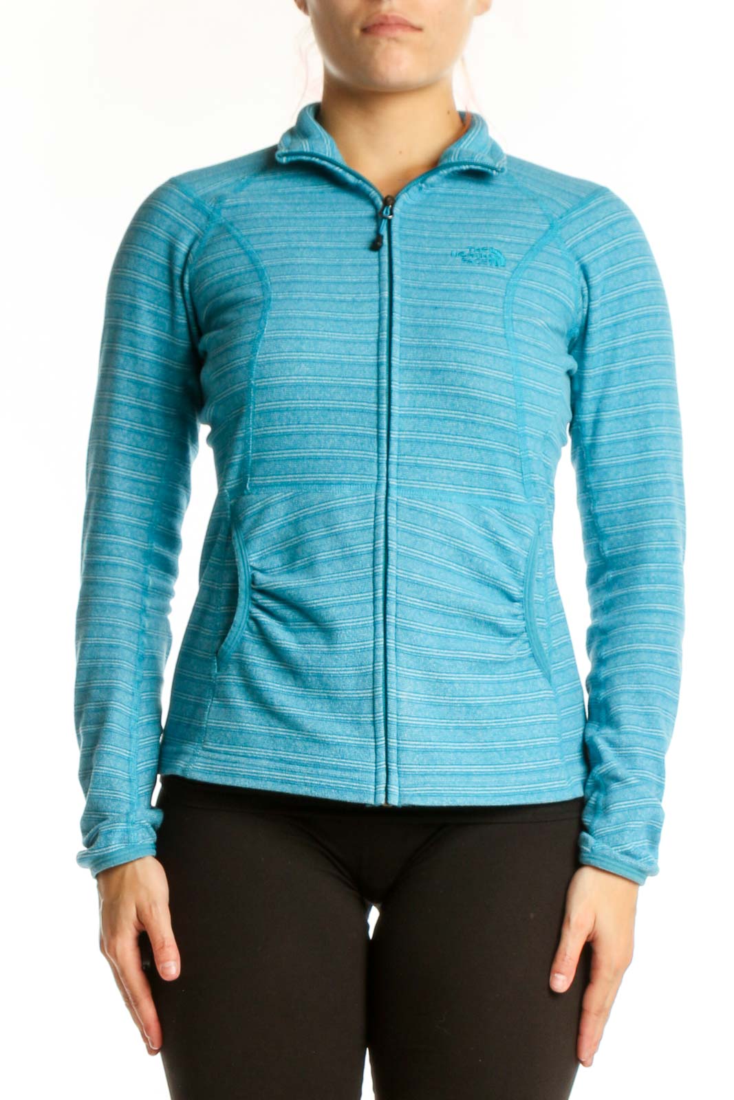 Blue Striped Hooded Zip-Up Jacket Front