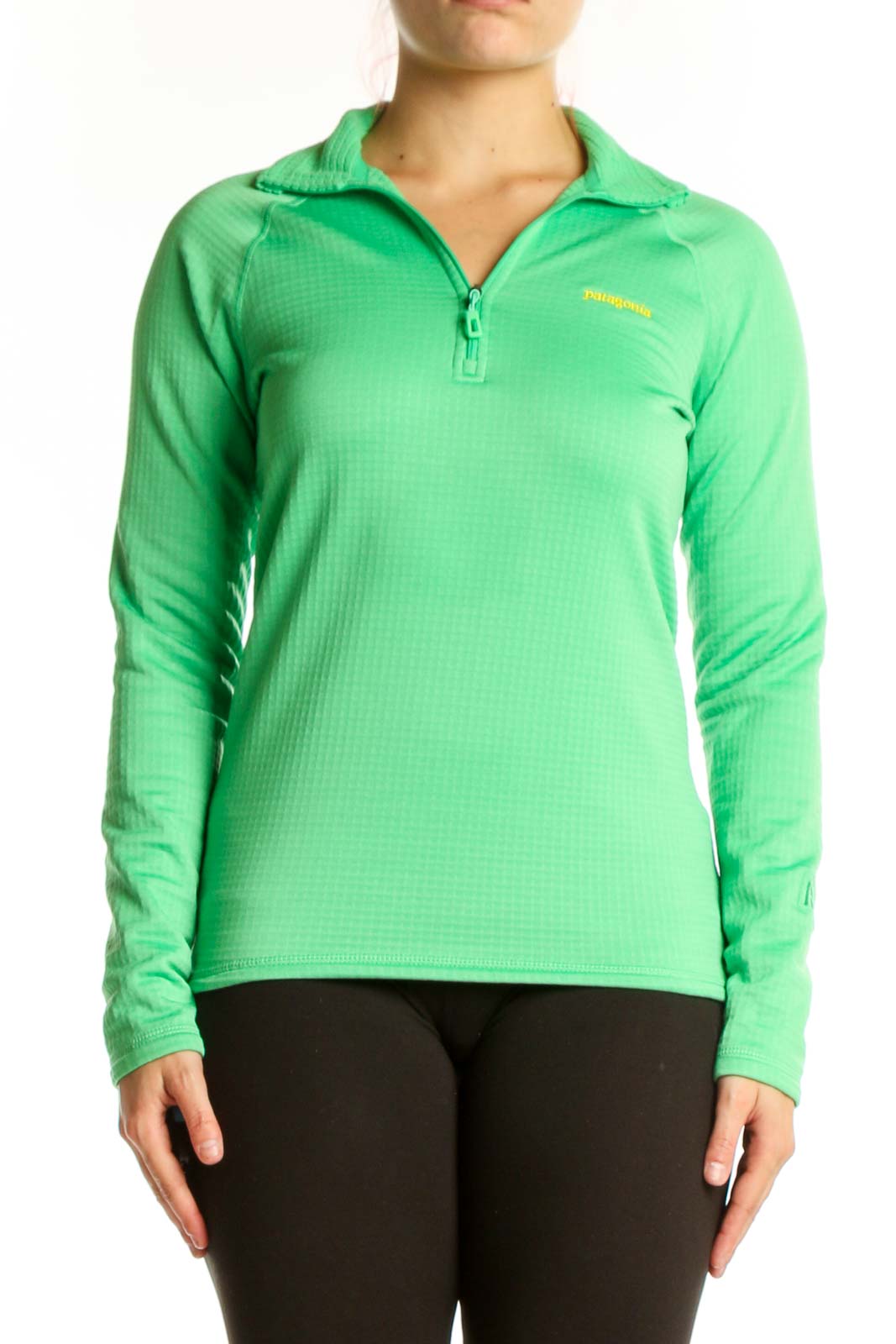 Green Quarter-Zip Athletic Long Sleeve Top Front