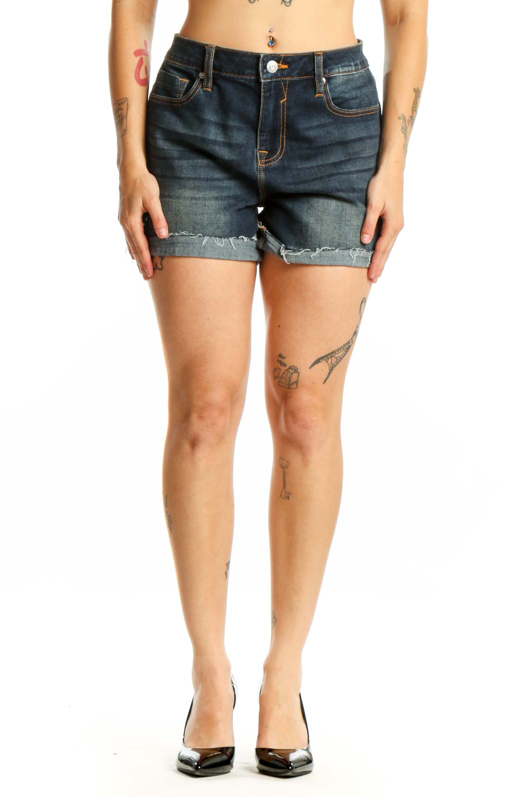 Dark Blue Denim Cut-Off Shorts Front