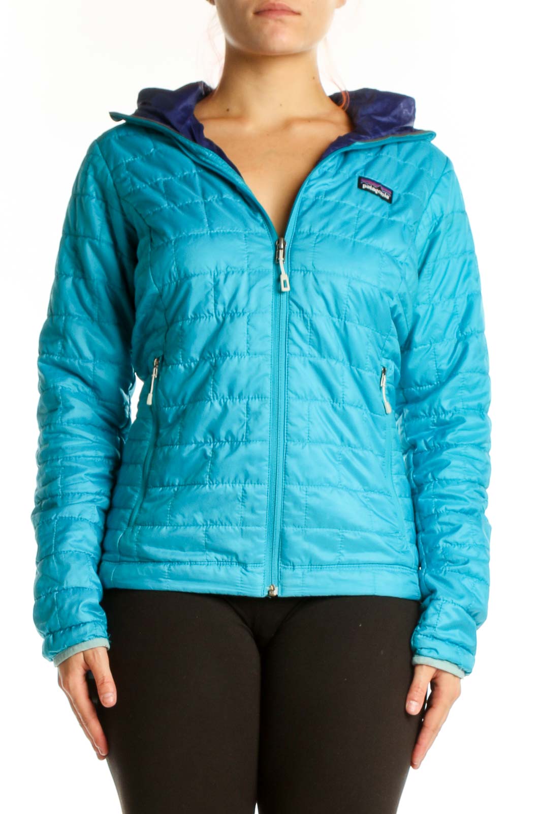 Turquoise Quilted Puffer Jacket Front