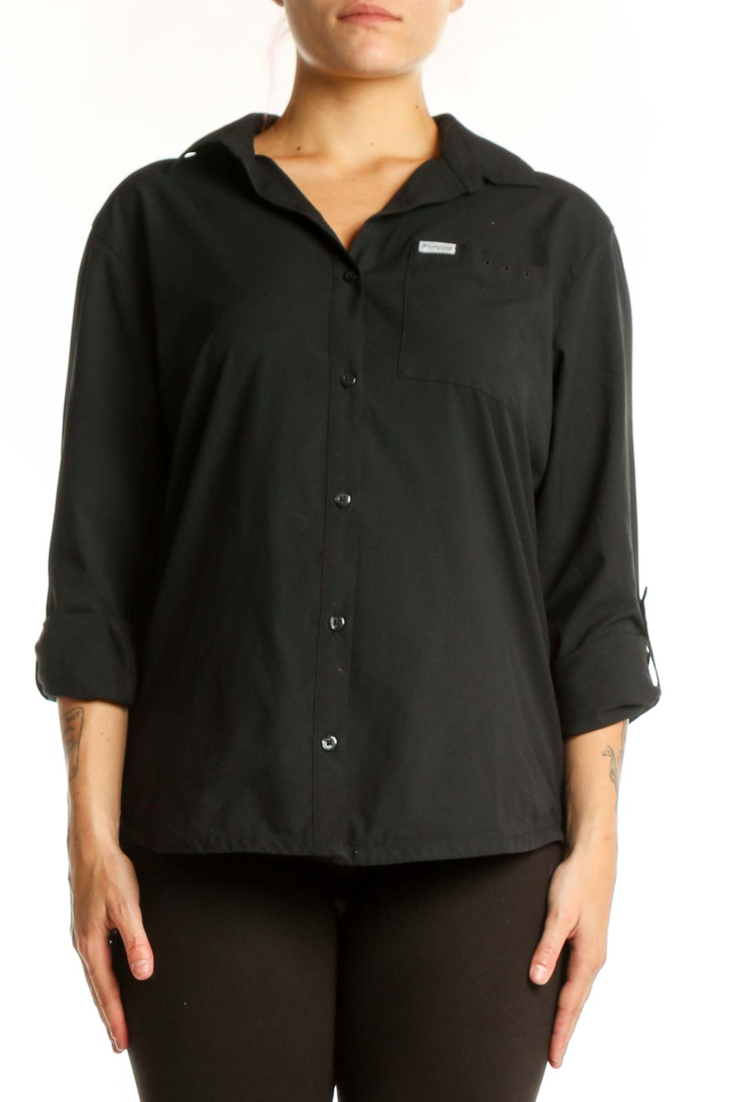 Black Button-Up Collared Shirt Front