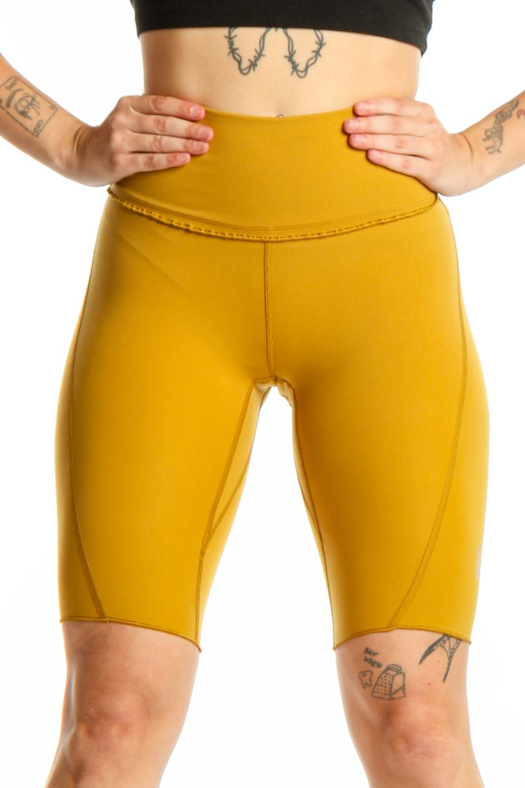 Yellow High-Waist Bike Shorts Front