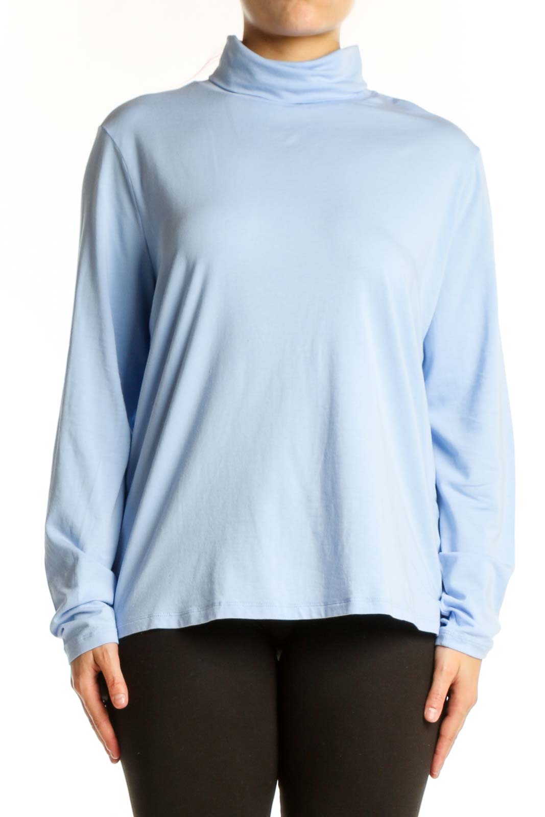 Blue Turtleneck Long Sleeve Top Front