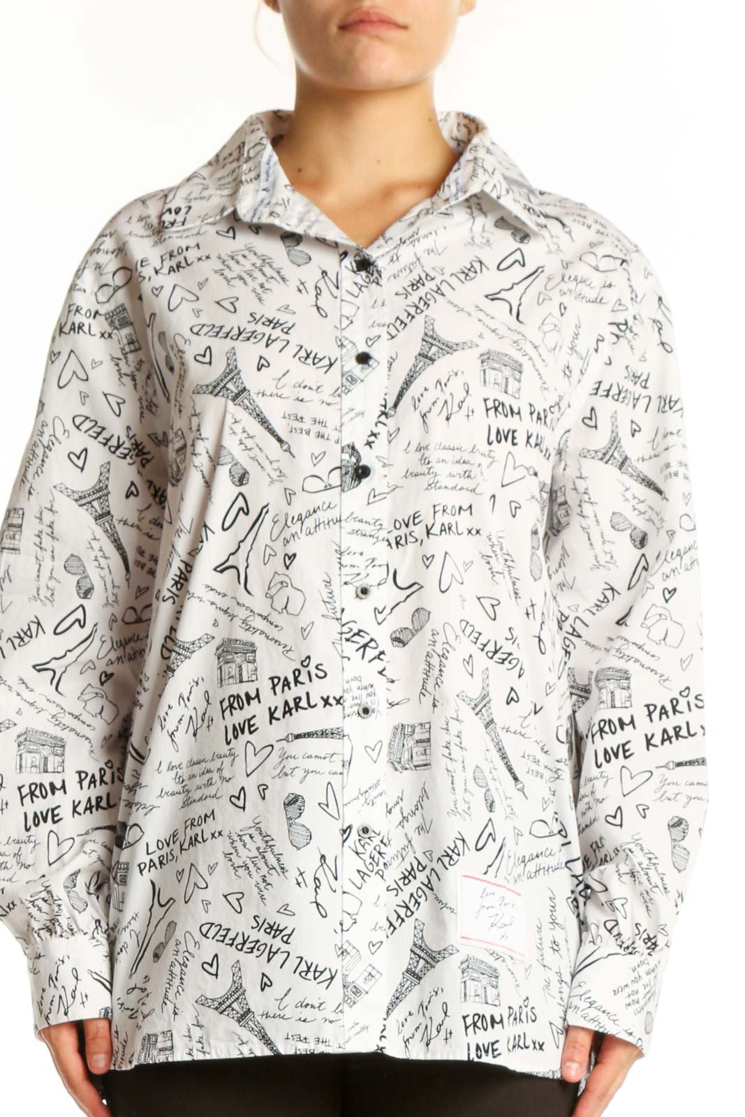 Cream Paris Graphic Cotton Button-Up Shirt Front