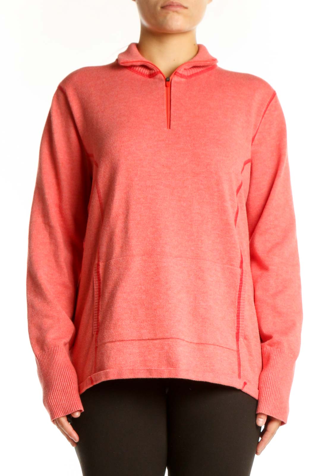 Coral Zip Hoodie Knit Sweatshirt Front