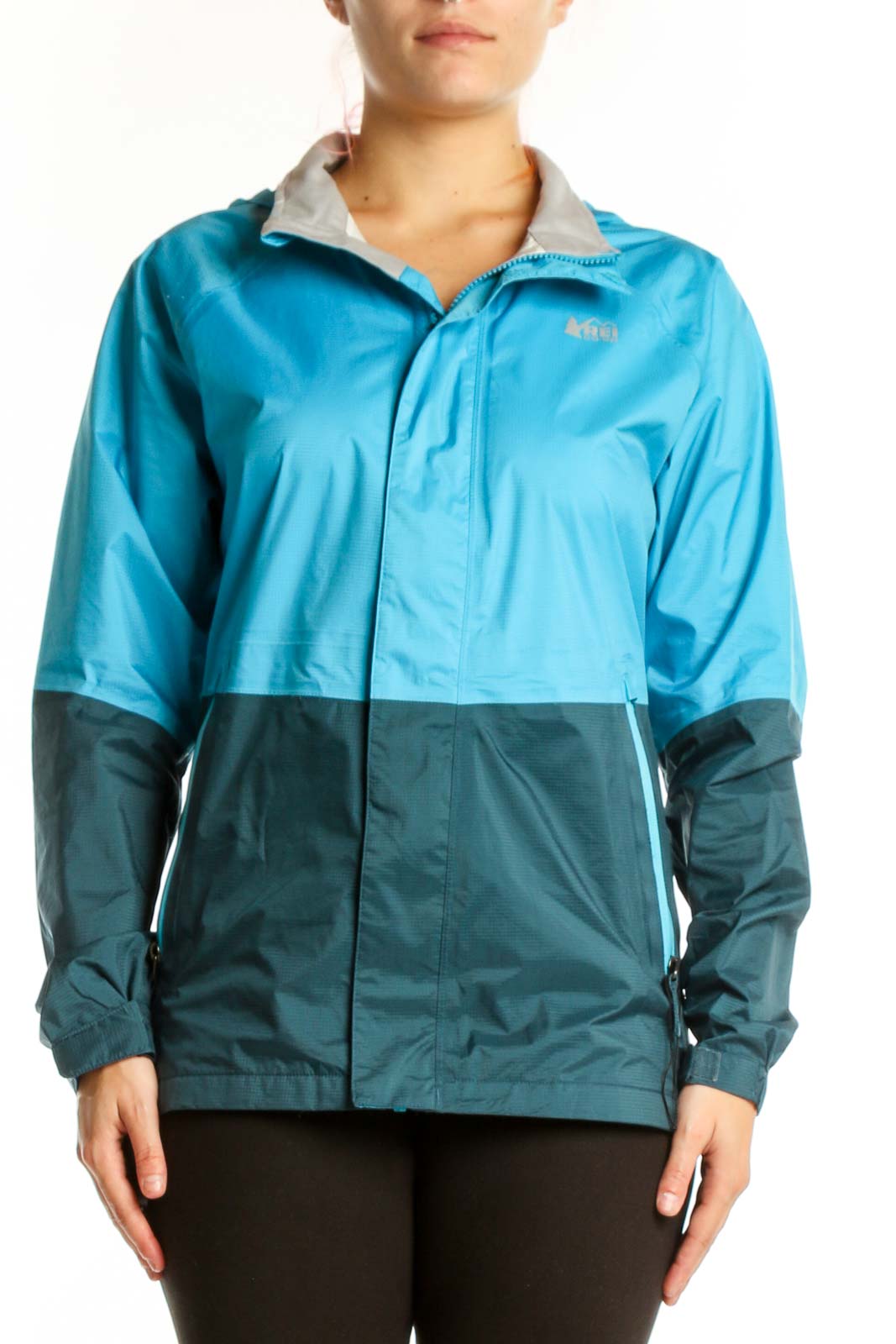 Blue Colorblock Nylon Windbreaker Jacket Front