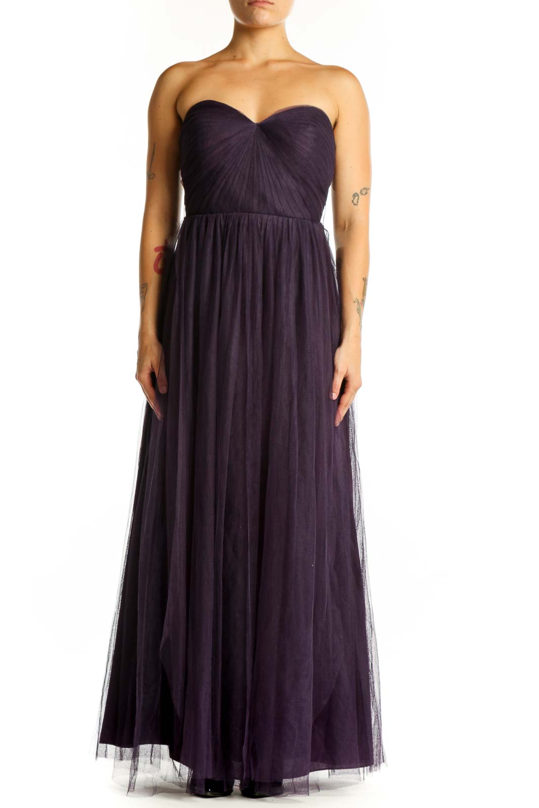 Navy Sweetheart Strapless Tulle Maxi Dress Front