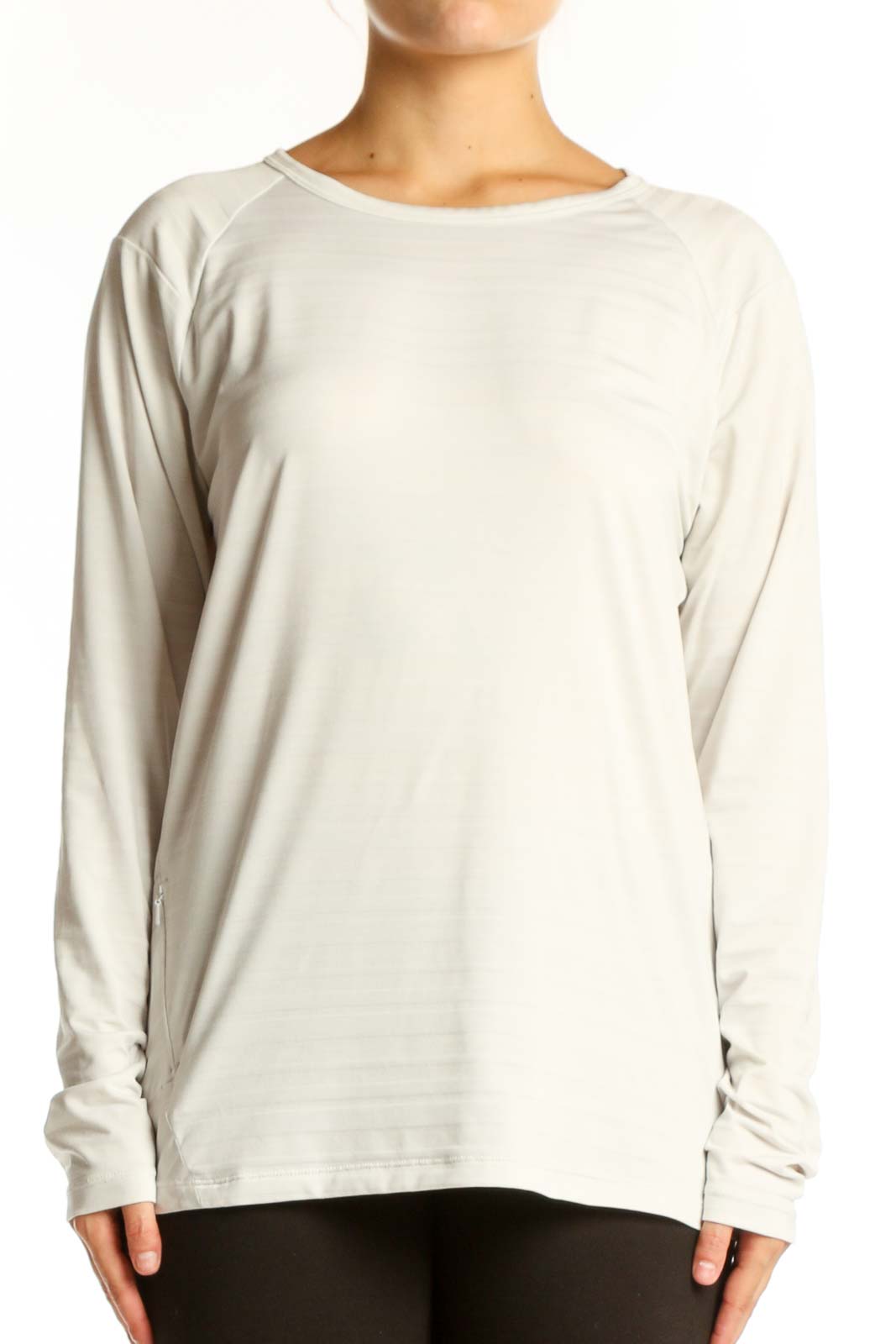 Cream Long Sleeve Athletic Top Front