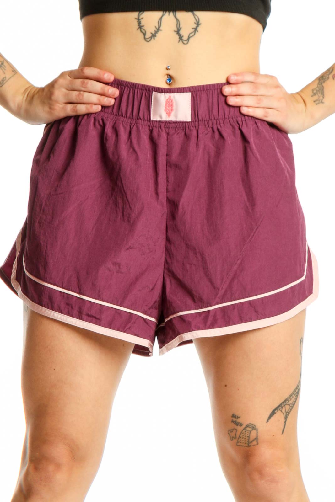 Burgundy Athletic Shorts with Contrast Trim Front