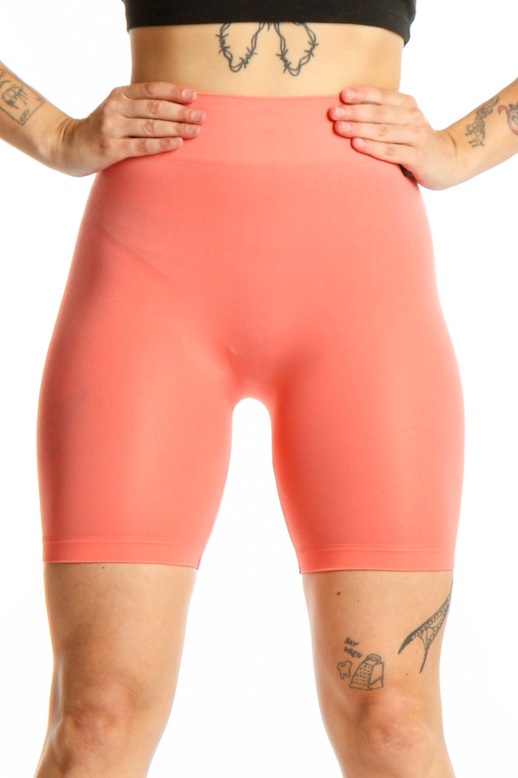 Coral High-Waist Biker Shorts Front
