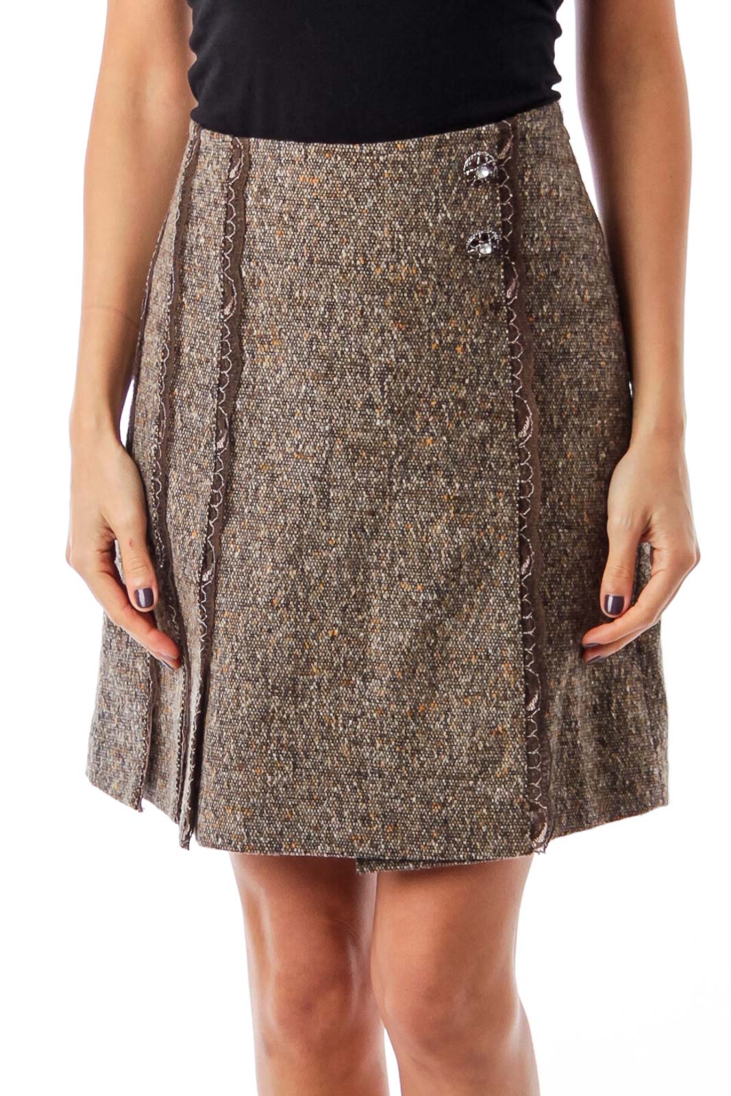 Brown Lace Detail A-Line Skirt Front